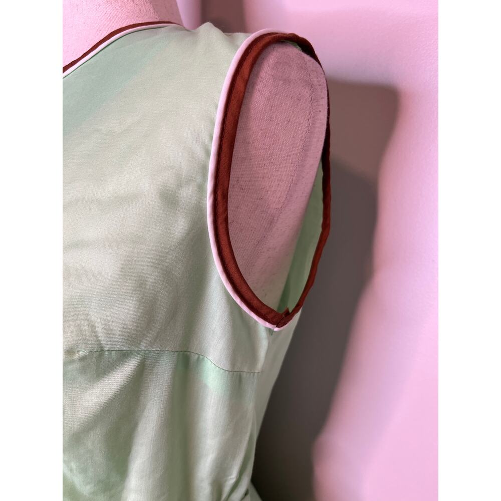 1950s Mint Green Brown Tea Party Hostess Secretary Coquette Feminine Dress M - Picture 7 of 8